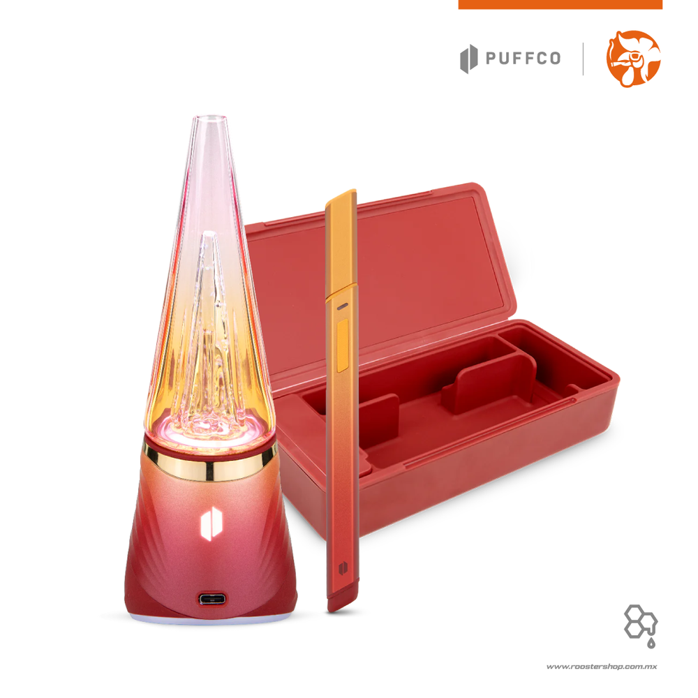 puffco peak pro 3dxl chamber gold daybreak red limited edition edicion limitada nuevo vaporizer vaporizador wax extractos concentrados rojo original bundle kit pivot travel case estuche hot knife cuchillo caliente dab