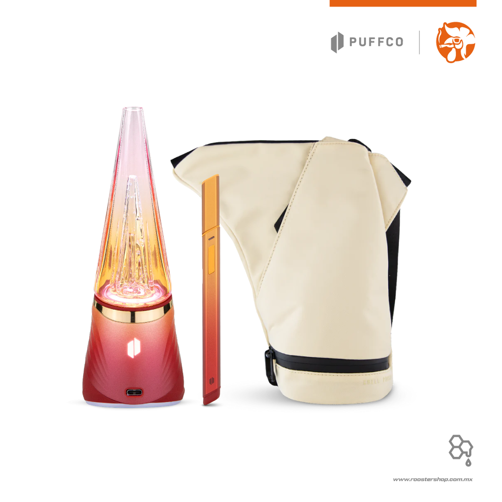 puffco peak pro v2 new daybreak edition chamber 3dxl gold vaporizador  vaporizer peak pro nuevo rojo amarillo edicion limitada limited edition red camara dorada hot knife journey bag dab dabbing wax extractos concentrados ceras