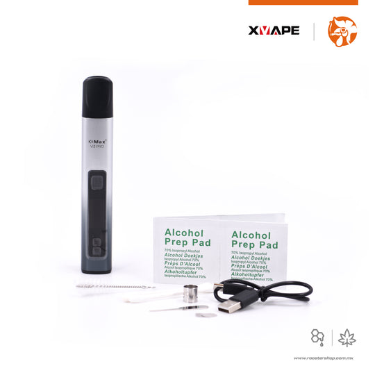 XVape XMAX V3 Pro vape vaporizador vapo herbal para hierba flores marihuana extractos y ceras doble funcion hibrido con pantalla color plata silvery gradient mexico