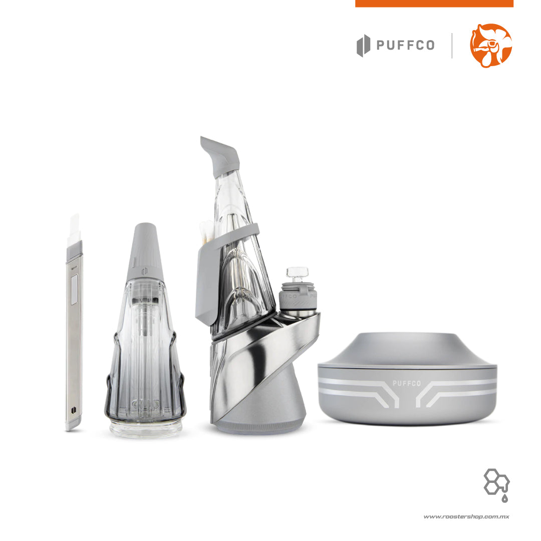 Nuevo Puffco Peak Pro the Guardian edicion especial vape vapo vaporizer vaporizador para ceras concentrados wax gris plata plateado puffco mexico edicion limitada limited edition kit set power dock travel glass hot knife paquete collection bundle