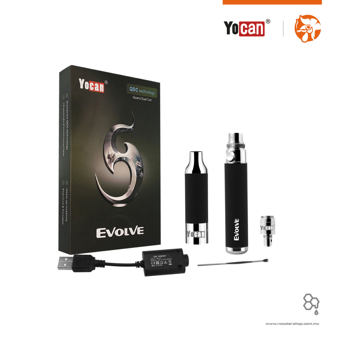 yocan evolve vaporizador tipo pluma color negro en promocion para wax concentrados extractos de marihuana mexico vape vapes vapo accesorios contenido de la caja package